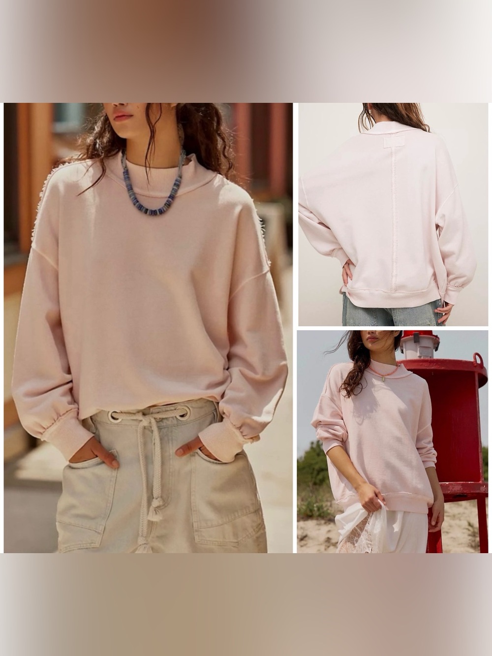 NWOT Free People We The Free Palm Springs Pullover - Mauve chalk pink - XL *IR*